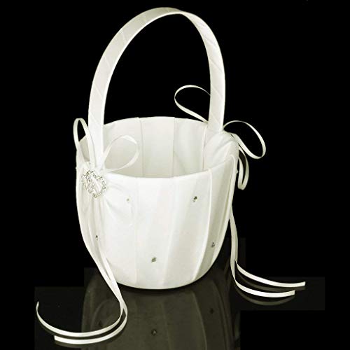Nicedeal Vintage Satin Wedding Flower Girl Basket Double Heart Rhinestone Decor IvoryHome Deco and Wall Sticker
