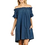 Tsmile Plus Size Womens Off The Shoulder Bardot Denim Look Shirt Dress Tops