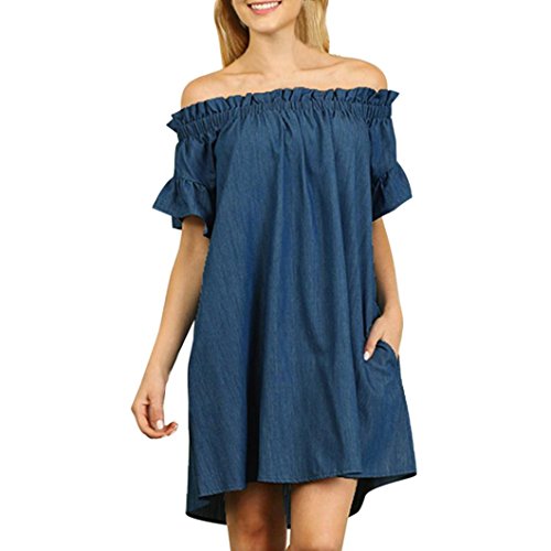 Tsmile Plus Size Womens Off The Shoulder Bardot Denim Look Shirt Dress Tops Tsmile Plus Size Womens Off The Shoulder Bardot Denim Look Shirt Dress Tops