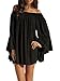 ZANZEA Women's Sexy Off Shoulder Chiffon Lace Ruffle Sleeve Blouse Mini Dress Summer Beach Cover Up Sundress Black S