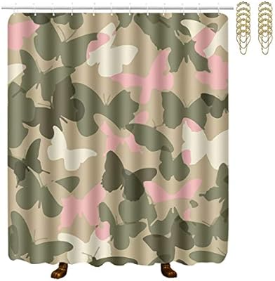Amazon Com Niyoung Pink Butterfly Camo Shower Curtain Water