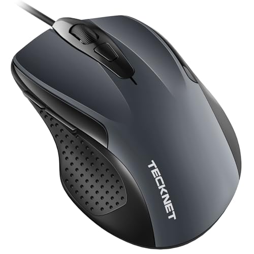 TECKNET PRO Wired Mouse, 6400 DPI Wired Optical Mice, 6 Buttons, 1.5M USB Cable, Plug and Play, Ergonomic Wired Mouse for PC, Computer, Laptop - Grey