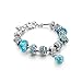 Long Way Blue Beads Carved Bracelet Sliver Plated Snake Chain Charm Strand Bracelet For Women&Men