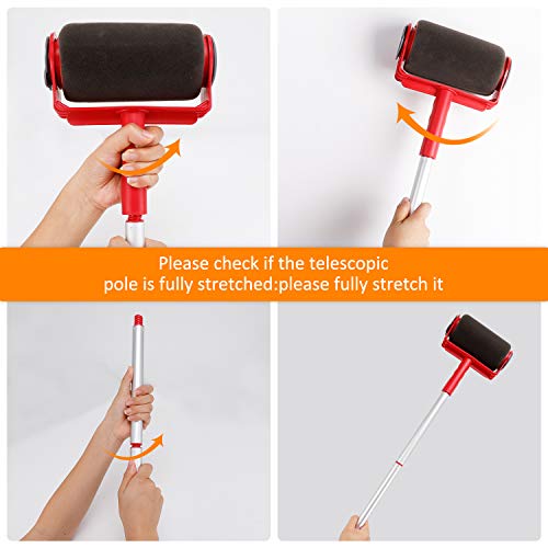 Venustas Paint Roller Brush Kit 8 Pcs Paint Runner Pro Brush Handle Flocked Edger Room Wall Printing for Home Office-Red - Thumbnail 4