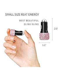 Newseego Bling Diamond Rhinestone Dispositivos de cargador de coche USB doble hechos a mano para iPhone, iPad Pro Air 2, Samsung, LG, Nexus, HTC, etc., Accesorios para coche para mujer niña-rosa