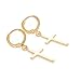 24k Yellow Gold Plated Mens Cross Hoop Earrings with Snap Closure by loyoe jewelry