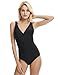 LAPAYA Women's 1 Piece Bathing Suit V-Neck Ruched Tummy Control Maillot Swimsuit