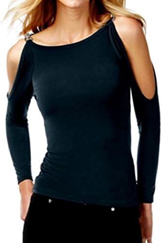 MICHAEL Michael Kors Womens Chain Cold Shoulder Casual Top Navy L