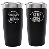 Keto Kofi Travel Tumbler Drink Coffee Cup (20 oz.) Double-Wall, Vacuum Insulated Stainless Steel | Slide Top Lids, Straw Friendly | Retains Hot & Cold Temperatures | Gym and Diet
