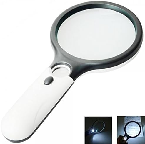 Magnifier 3 LED Light, Marrywindix 3X 15X Handheld Magnifier Reading Magnifying Glass Lens Jewelry Loupe White and Black