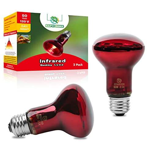 REPTI HOME ヒートグロー 50W 2個 爬虫類 保温電球 赤外線照射スポットランプ 爬虫類赤外線加熱ランプ バスキングライト 亀ライト 赤い光・ UVA 昼夜兼用集光型 爬虫類ライト トカゲ類・亀・カナヘビ等 爬虫類 両生類に最適