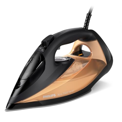 Philips Azur Serie 7000 Ferro da stiro a vapore - 2800 W, Vapore Continuo 50g/min, Colpo vapore da 250 g, vapore verticale, piastra SteamGlide Elite, Nero/Oro (DST7040/80)