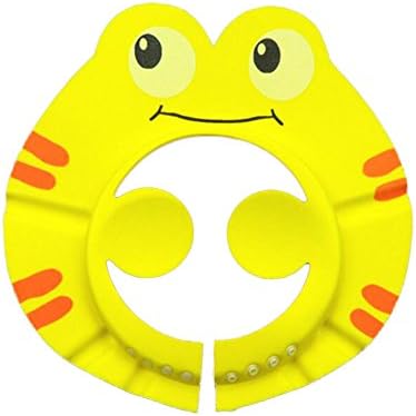 Cuteboom Baby Shampoo Shower Cap Safe Bathing Protection Soft Hat with Ear Protection Pads Adjustable Baby Visor Caps to Keep the Water Out of Their Eyes &amp; Face (Frog, Yellow)