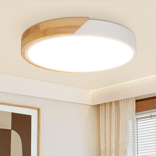 Kimjo 24 W LED Ceiling Light Wood, φ30 cm Round Ceiling Lamp, 2400 LM, 4500 K Modern White LED Ceiling Light for Offices, Living Rooms, Bedrooms, Kitchens, Hallways, Balcony
