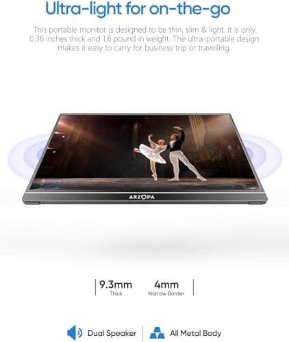 ARZOPA Portable Monitor 15.6'' FHD 1080P Kickstand Portable Laptop Monitor IPS Computer External Screen USB C HDMI Display for PC MAC Phone Xbox PS5 - A1