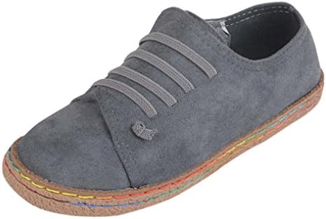 Women Fashion Sneaker- Ladies Soft Flat Ankle Martin Shoes- Female Suede Leather Lace-Up Boots-Soft Sole-Suit for Your Clothes -MOONHOUSE (7, Gray)