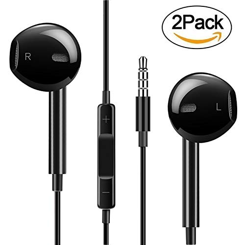2 Pack Headphones Earbuds for Samsung Android, Stereo Earphones with Microphone in-line Remote for 3.5 Headphone