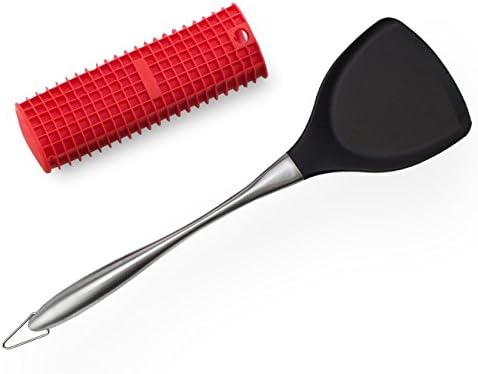 Silicone Spatula Turner with Stainless Steel Handle, Non-Stick Heat Resistant Kitchen Utensils for Cooking, Bonus Silicone Handle Holder Cover for Pans Skillets