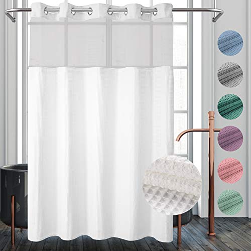 River Dream White Fabric Shower Curtain Set, Cotton Blend, Waffle Weave