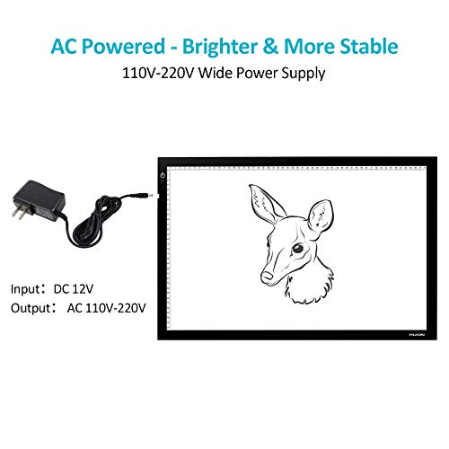 HUION 26.8 Inches (Diagonal Length) Super Thin LED Drawing Copy Tracing Stencil Board Table Tattoo Pad Translucent Light Box with Multifunction Stander, Drawing Board Clip, Tracing Paper - A2 Holder