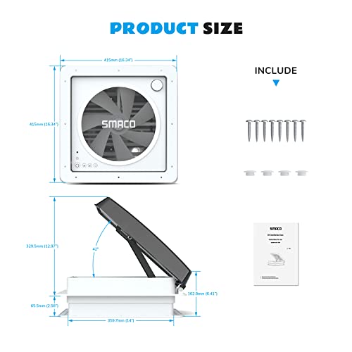 SMACO RV Vent Fan 14" RV Exhaust Fan with Rain Sensor 12V RV Roof Fan