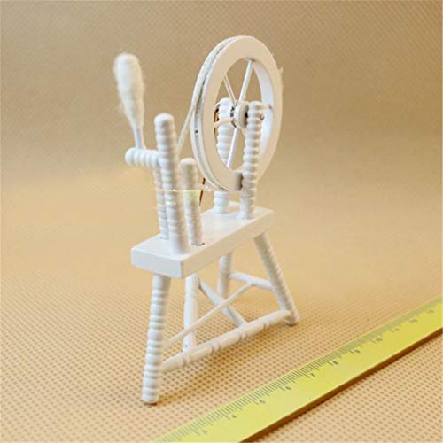 Tmalltide 1:12 Dollhouse Miniature Vintage Spinning Wheel Dollhouse Decoration Accessories (White)