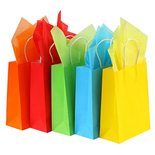 Coobey 20 Pieces Kraft Paper Bags Party with 25 Sheets Tissue Paper for Birthday, Wedding, Tea Partyand Party Celebrations