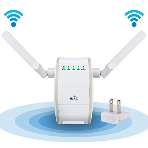 WiFi Router,Ameky Wireless Long Range Extender Repeater Amplifier Wireless-N Mini AP Access Point Dual Antenna 2.4GHz Network Dongle Signal WiFi Booster Complies IEEE802.11n/g/b with WPS