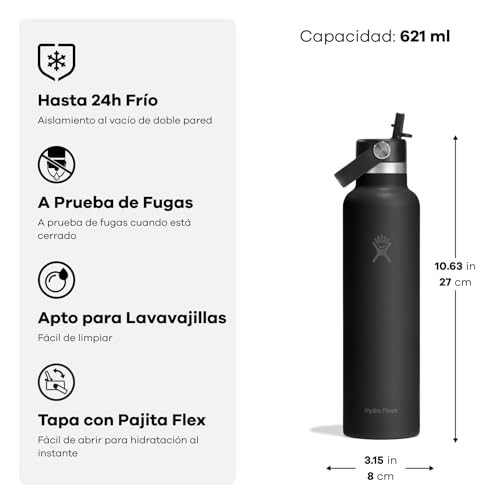 Hydro Flask Standard Flex Straw Cap 21oz Bottle - Stainless Steel, Leak Proof, Cup Holder Compatible - Insulated, 24h Cold - Capri Blue