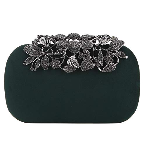 Fawziya Flower Purse With Rhinestones Velvet Clutch Evening Bags-Olive Green