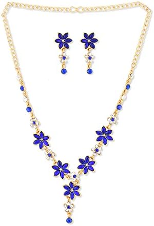 Zaveri Pearls Royal Blue Leaf Stone with Austrian Diamond Floral