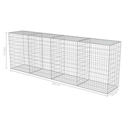 HLLNME Steinzaun Steinkorb Steingabione Gabion Säule, Gabionenwand mit Abdeckung Verzinkter Stahl 300×50×100 cm – Bild 6
