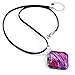 CHUVORA Hand Blown Glass Purple and Pink Square Pendant Necklace, 18 inches