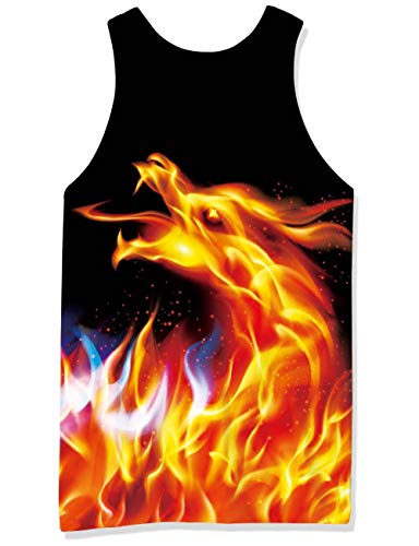 RAISEVERN 3D Print Dragon Sleeveless Tees Red Flame Tank Top for Mens Funny Beach Workout Surf Vest Black XL