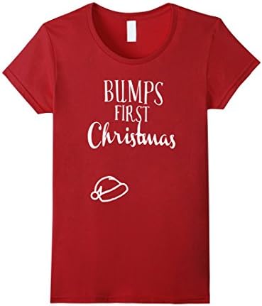 Women's Bump's First Christmas T Shirt Medium Cranberry