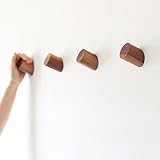 Natural Wooden Coat Hooks Wall Mounted Vintage Single Organizer Hangers, Handmade Craft Hat Rack, (Black Walnut, pack of 2)