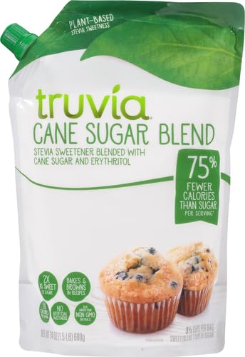 TRUVIA CANE SUGAR BLEND, MIX OF NATURAL STEVIA SWEETENER AND CANE SUGAR, 24 OZ BAG