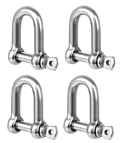 TERF M10 Heavy Duty Commercial D-Shackle Steel M10 (10mm) D-Shackle Ring Use For Heavy Duty Construction Rigging Vehicle Recovery Hauling Tie Downs Hanging and Multi Purpose Use - Pack of 4, Silver