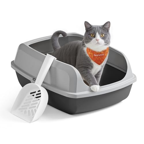 Caja Arenero con Bordes Altos, Tamaño XL, Abierta, con Pala, para Gatitos y Gatos Grandes, Gris Pizarra PPT009GN01