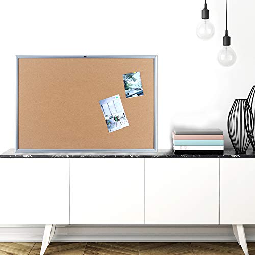 Cork Board Bulletin Board - 4THOUGHT 36 X 24 Inches Hanging Cork Notice Pin Board, Decorative Wall-Mounted Memo Board Bulletin Board with Elegant Aluminium Art Frame, 10 Push Pins Included