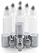 Aster Essentials Glass Roller Bottles with Metal, Stainless Steel Roll Balls. 10ml, 1/3oz Essential Oil Roll on Bottles are perfect for Aromatherapy, Perfume, & Lip Gloss-6 pack with 3 extra balls.