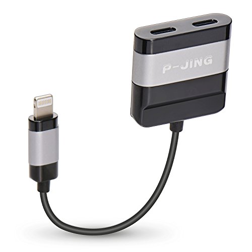 iPhone Lightning Adapter & Splitter, P-JING Headphone Audio & Charge Adapter Cable with Dual Lightning Ports for iPhone 7/ 8/ X Plus and iOS 10 11 (Black) …