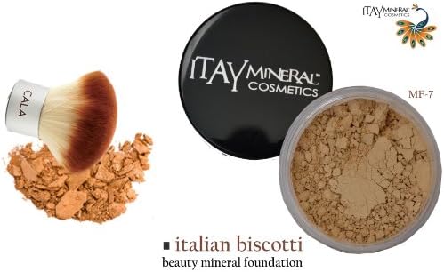 Bundle 2 Items: Itay Mineral Foundation Loose Powder 9gr Mf-7 - Italian Biscotti + Kabuki Brush + Aviva Pink Eco Nail File 7.0"