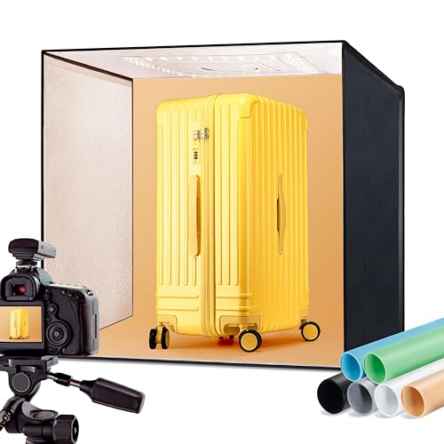 RALENO Photo Light Box 60 x 60 cm, Super Bright Folding Photo Studio with 65 W, 5500 K, 97 CRI Adjustable Light, Includes 6 PVC Backgrounds