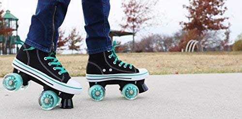 Hype Roller Skates for Girls and Boys MVP Kid’s Unisex Quad Roller Skates with High Top Shoe Style for Indoor/Outdoor (Black & Teal, 6)