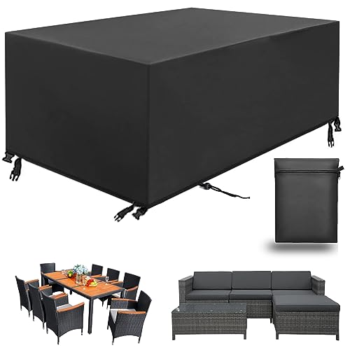 Aipwerer Garden Furniture Cover, Waterproof, Tarpaulin for Garden Furniture, Winterproof, 420D Protective Cover for Garden Table, Garden Furniture, Table, Rectangular (Black, 213 x 132 x 72 cm)