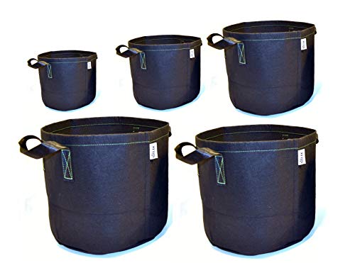 dWee Grow Bags Heavy Duty Variety Pack/Aeration Fabric pots – 5 Pack 1/3/5/7/10 Gallons Indoor/Outdoor with Handles