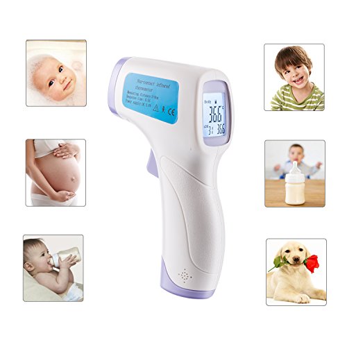 Digital Infrared Thermometer,iBazal IR Laser Thermometer, Electronic Forehead and Ear Temperature Gun for Baby, Adult, Pet, Food, Multi-Function/Non-Contact/Instant Reader(Battery Included)