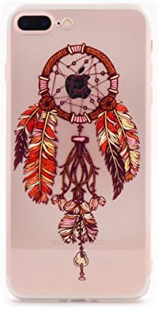 Caselegance_ iPhone 7 4.7" Hand Drawn Watercolor Cute Beautiful Fairy Clear TPU Slim Fit Flexible Phone Case (Orange Feather Dream Catcher)