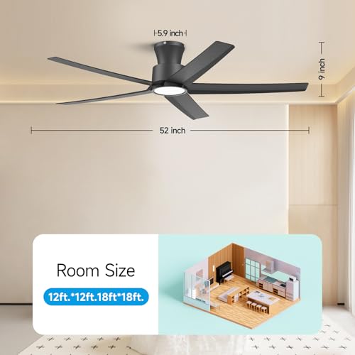 ocioc Ventiladores de techo con luces, 52 pulgadas, motor CC silencioso reversible, regulable, negro ventilador de techo para interiores y exteriores
